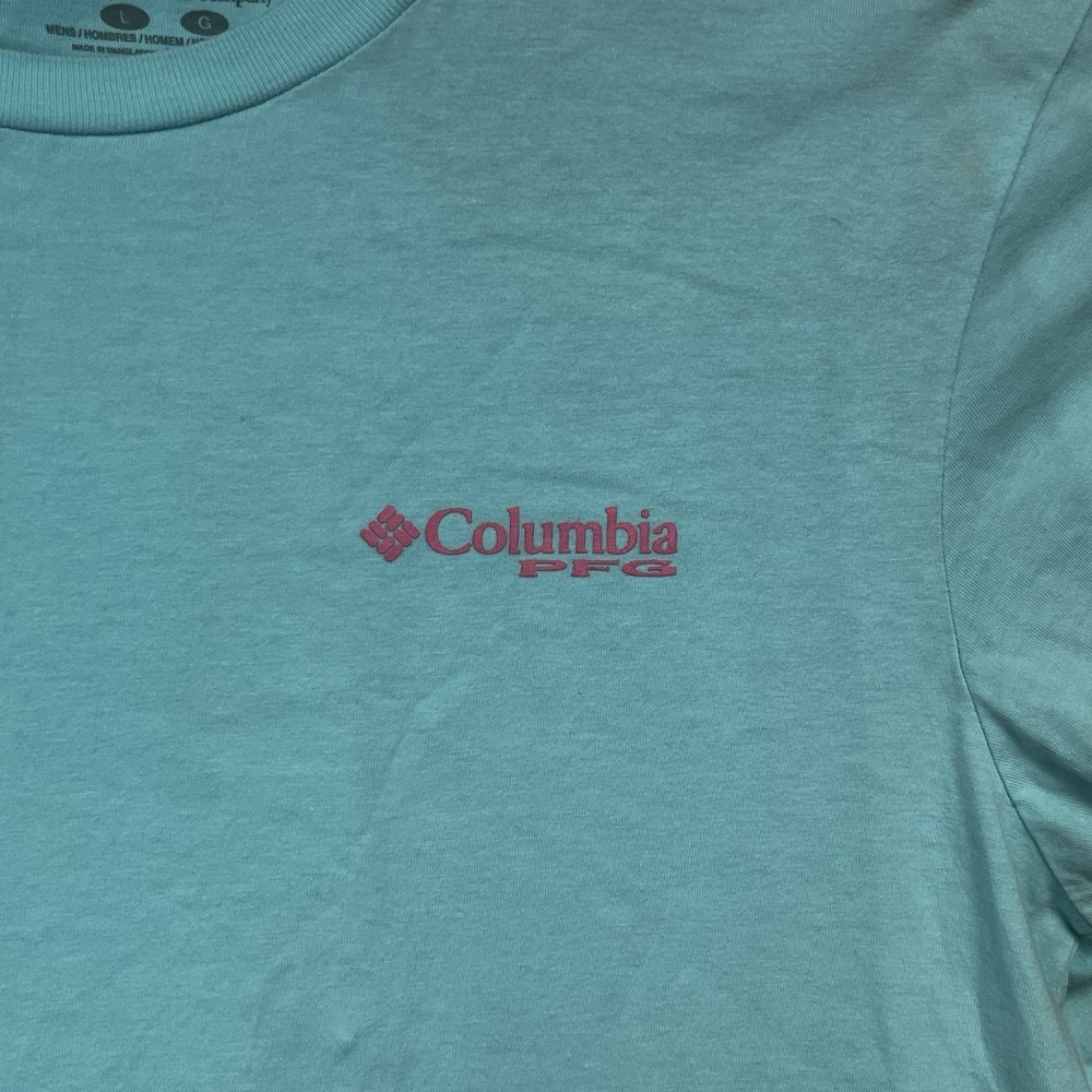 Columbia Mens PFG Short Sleeve Blue/Teal Shirt L Teal Logo Elements of Fishing - Picture 4 of 6